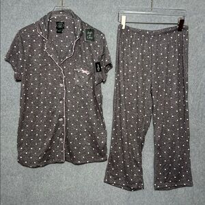 Laura Ashley NWT polka dot Spot Notch Collar Capri pajama Set  top and pants S